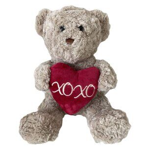 Hug Fun Soft Gray Teddy Bear Stuffed 12” Plush Hugs Kisses Heart Valentine XOXO
